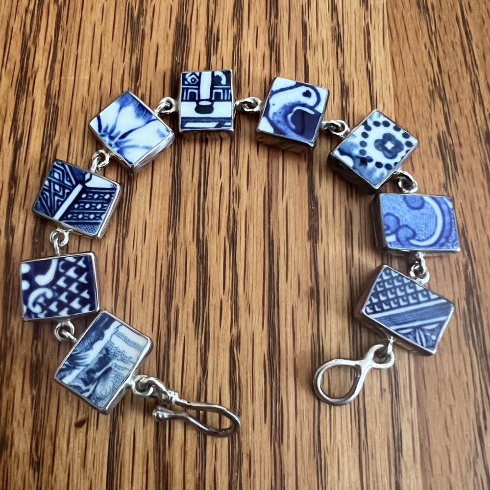 New Vintage Jessica Lee 925 Blue Willow Style Bracelet